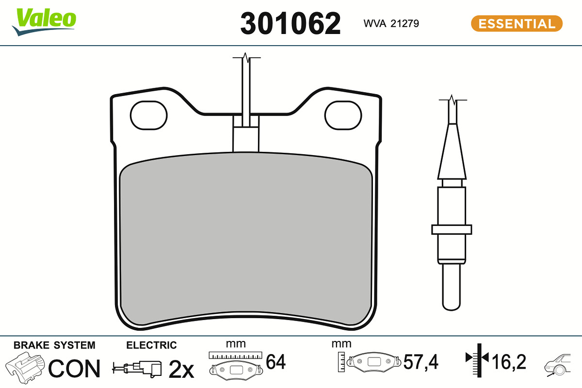 Jogo de 4 pastilhas de travão VALEO 301062
